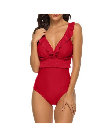 V Neck Sleeveless Ruffle Bodycon Swimsuit YSL0180