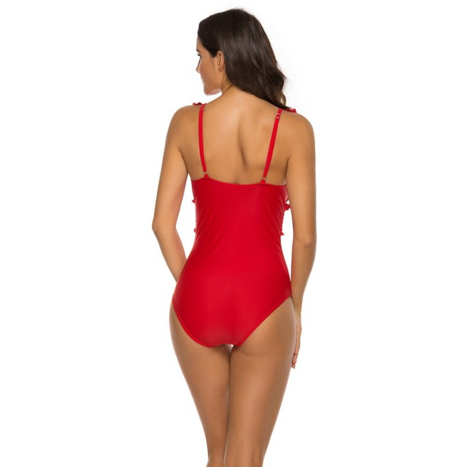 V Neck Sleeveless Ruffle Bodycon Swimsuit YSL0180