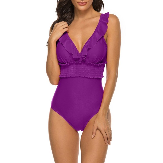 V Neck Sleeveless Ruffle Bodycon Swimsuit YSL0180