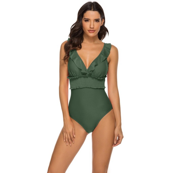 V Neck Sleeveless Ruffle Bodycon Swimsuit YSL0180