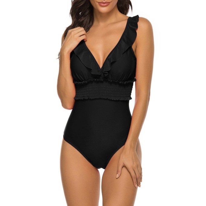 V Neck Sleeveless Ruffle Bodycon Swimsuit YSL0180