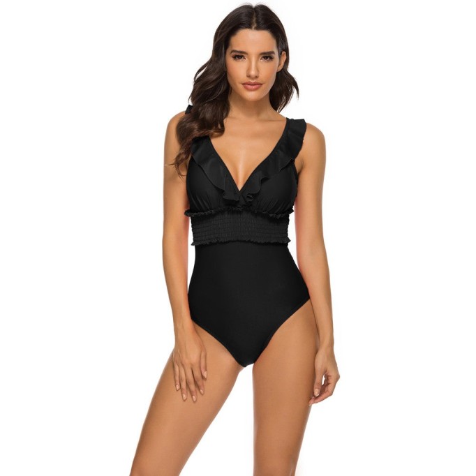 V Neck Sleeveless Ruffle Bodycon Swimsuit YSL0180