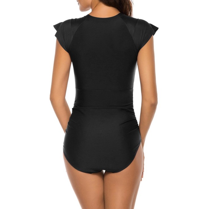 Round Neck Short Sleeve Stretchy Bodycon Swimsuit YS20002