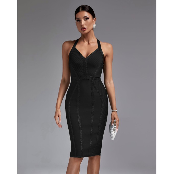 Halter Sleeveless Striped Bandage Dress