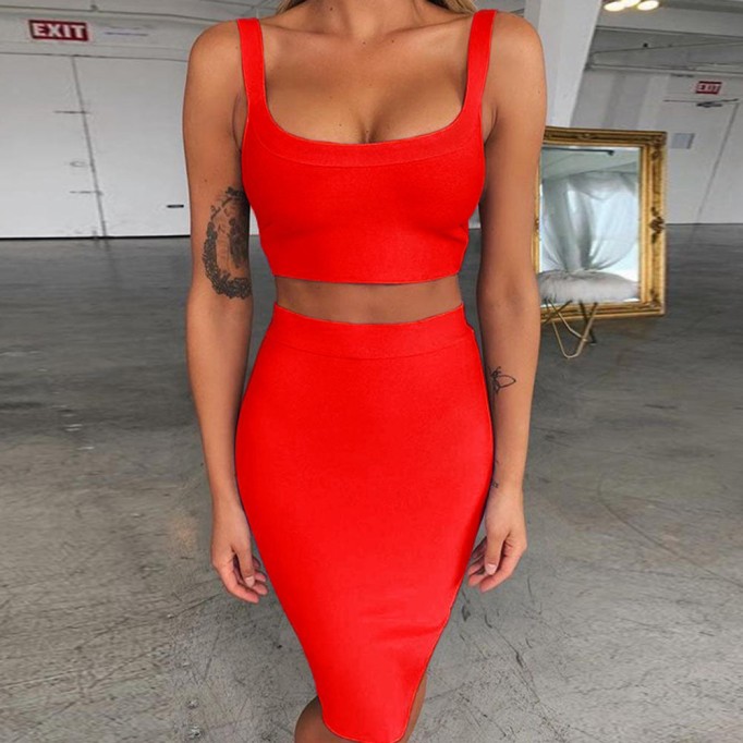 Strappy Sleeveless 2 Piece Over Knee Bandage Set