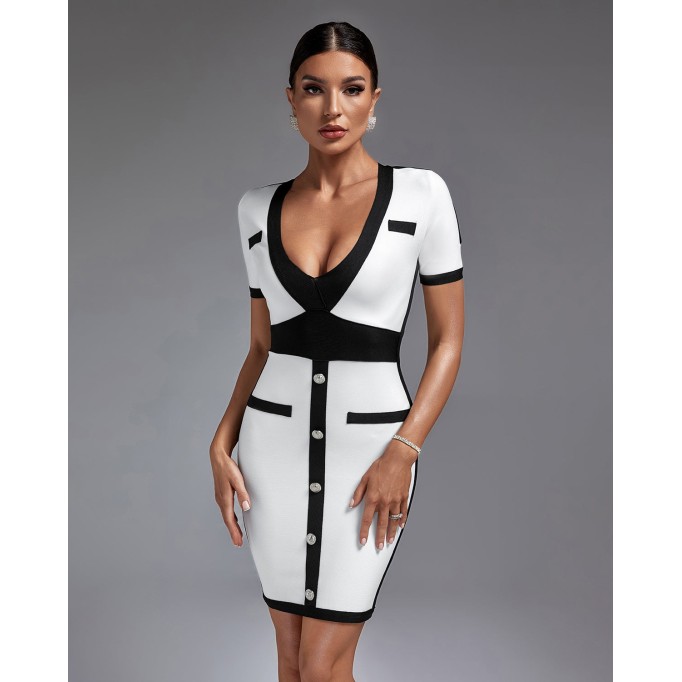 Contrast Trim Short Sleeve Mini Bandage Dress