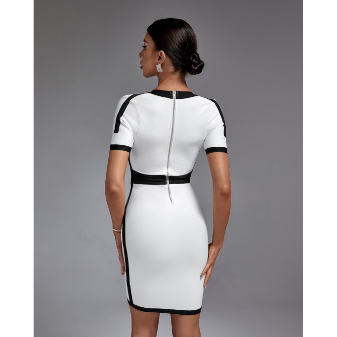 Contrast Trim Short Sleeve Mini Bandage Dress