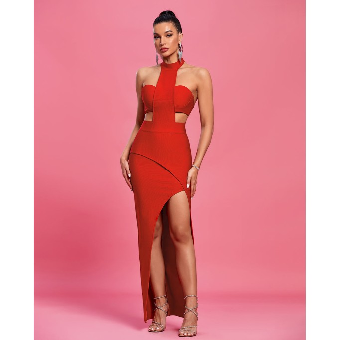 Halter Backless Cutout Maxi Bandage Dress