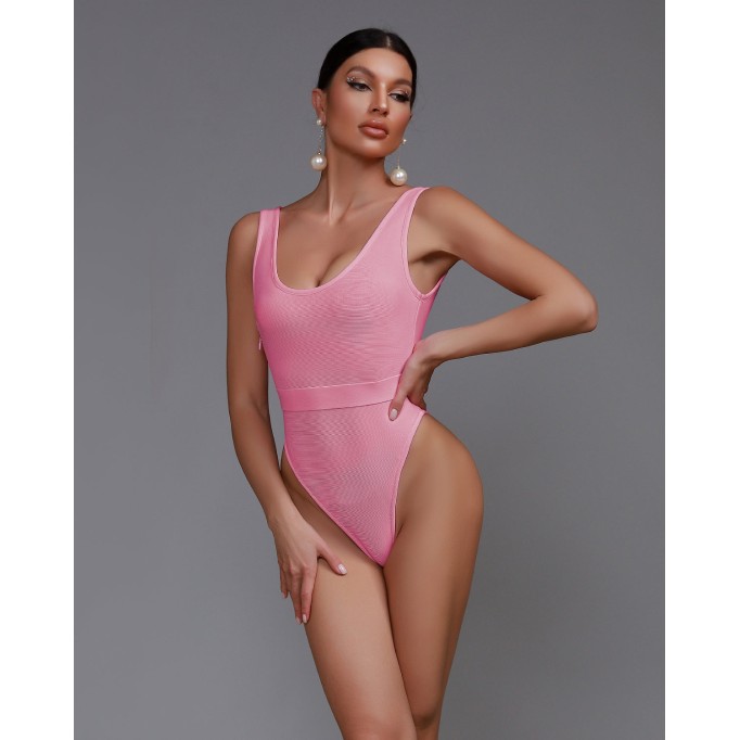 V Neck Sleeveless Belt Bandage Bodysuit