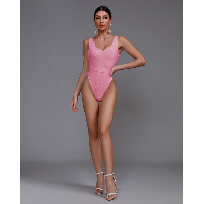 V Neck Sleeveless Belt Bandage Bodysuit