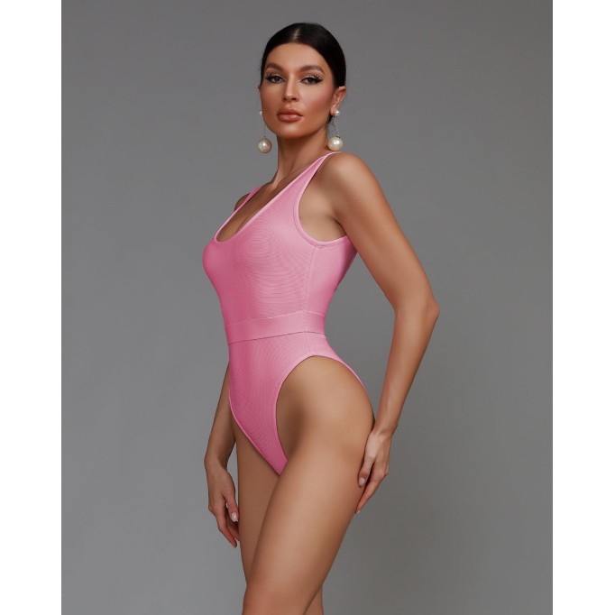 V Neck Sleeveless Belt Bandage Bodysuit