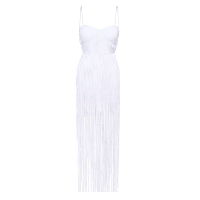 Strappy Sleeveless Tassels Maxi Bandage Dress HJ518