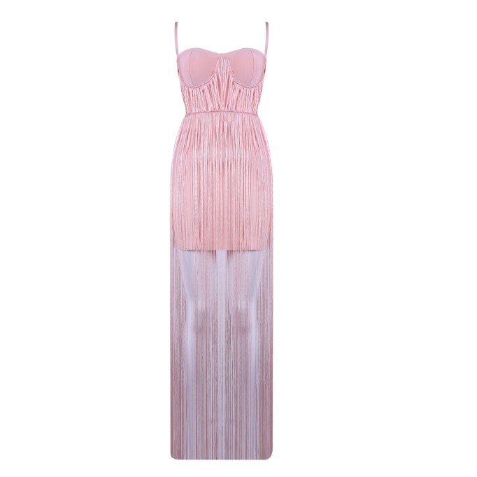 Strappy Sleeveless Tassels Maxi Bandage Dress HJ518