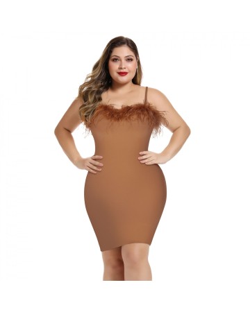 Plus Size Strappy Plume Mini Bandage Dress DPF19177