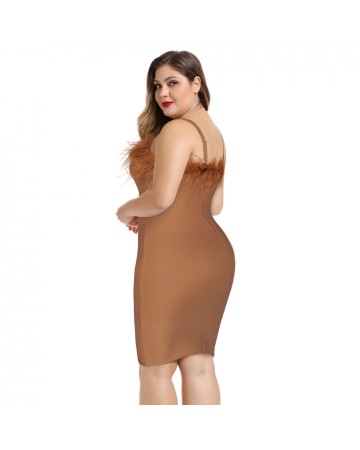 Plus Size Strappy Plume Mini Bandage Dress DPF19177