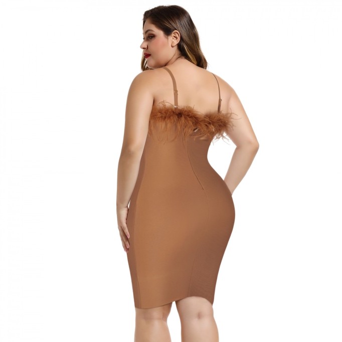 Plus Size Strappy Plume Mini Bandage Dress DPF19177