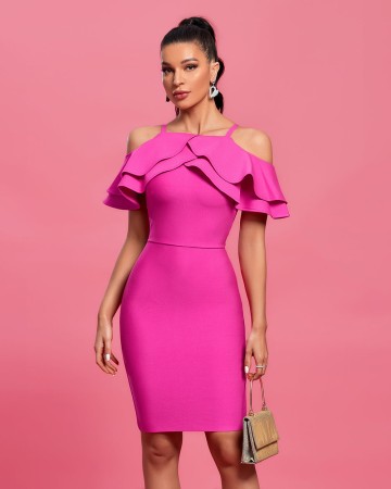 Strappy Ruffle Midi Bandage Dress