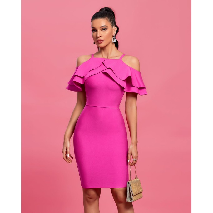 Strappy Ruffle Midi Bandage Dress