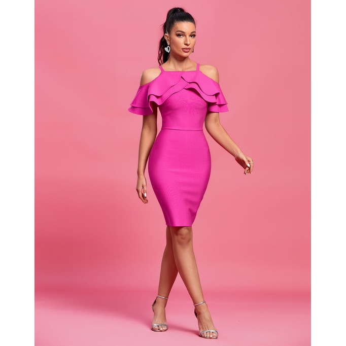 Strappy Ruffle Midi Bandage Dress