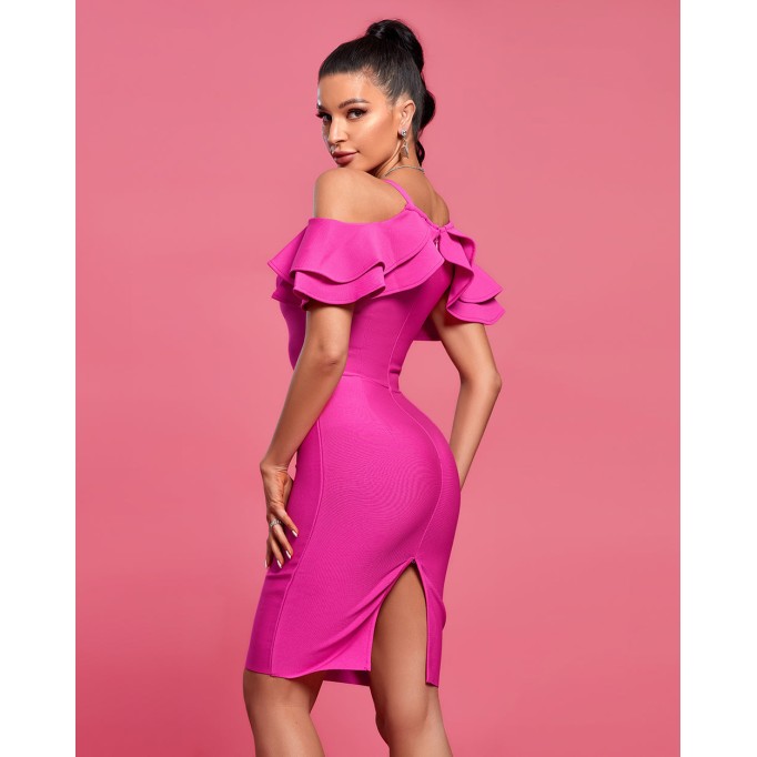 Strappy Ruffle Midi Bandage Dress