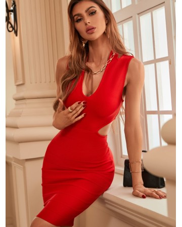 Halter Sleeveless Cut Out Midi Bandage Dress PP21115