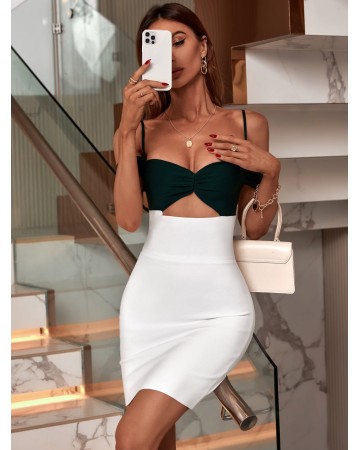 Strappy Short Sleeve Cut Out Mini Bandage Dress PF21302