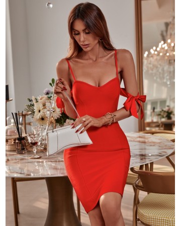 Strappy Short Sleeve Plain Midi Bandage Dress PF21411