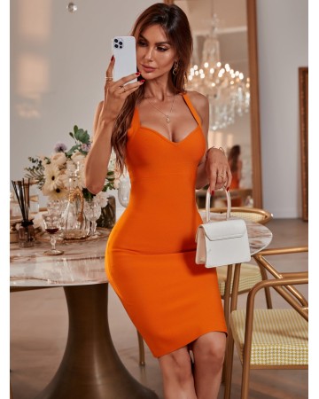 Strappy Sleeveless Plain Midi Bandage Dress PF21417