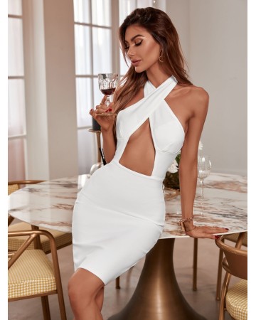 Halter Sleeveless Cut Out Midi Bandage Dress PM21504