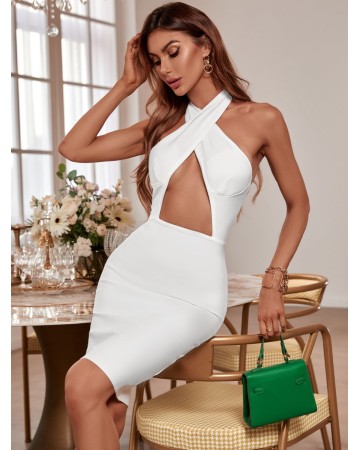 Halter Sleeveless Cut Out Midi Bandage Dress PM21504