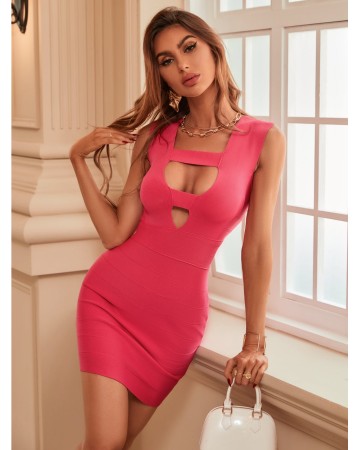 Square Collar Sleeveless Cut Out Mini Bandage Dress PM21518