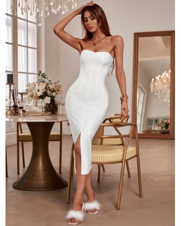 Strapless Sleeveless Slit Midi Bandage Dress PP21123