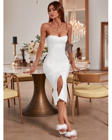 Strapless Sleeveless Slit Midi Bandage Dress PP21123