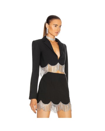 V Neck Long Sleeve Tassels Bodycon Set