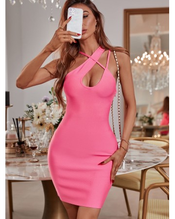 Strappy Sleeveless Plain Mini Bandage Dress PS21818