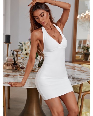 Halter Sleeveless Backless Mini Bandage Dress PF21430