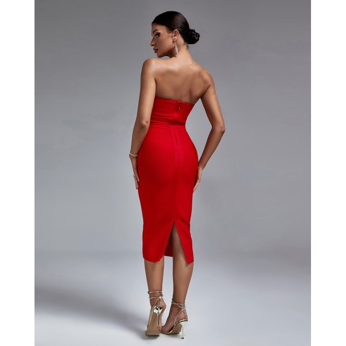 Strapless Drill Chain Midi Bandage Dress