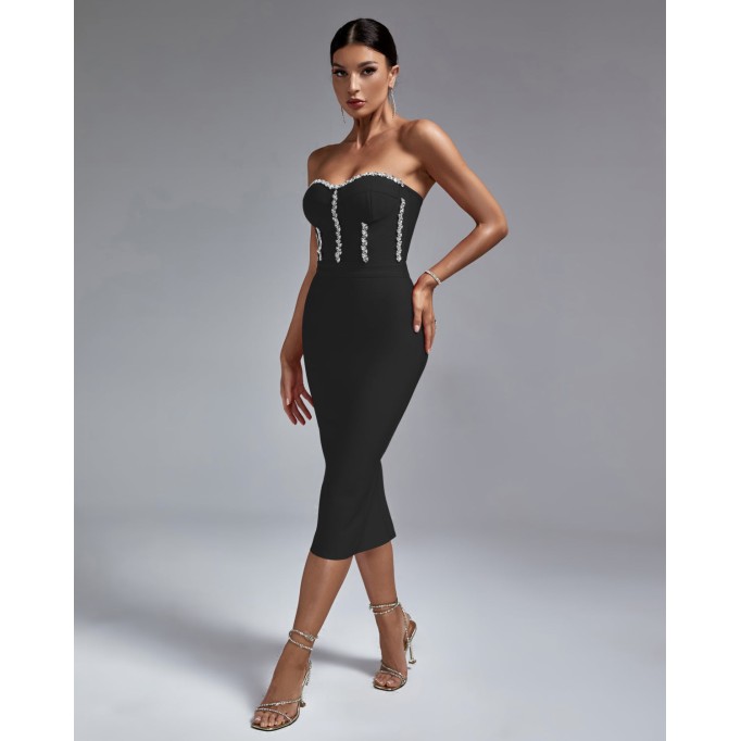 Strapless Drill Chain Midi Bandage Dress