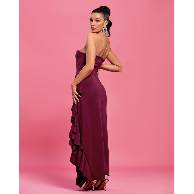 Off Shoulder Asymmetrical Frill Maxi Dress