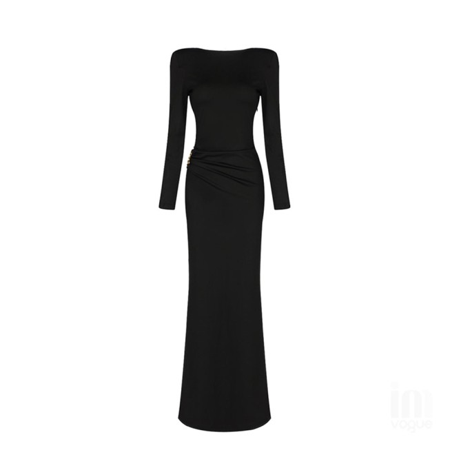 Round Neck Long Sleeve Cut Out Maxi Bodycon Dress H1729