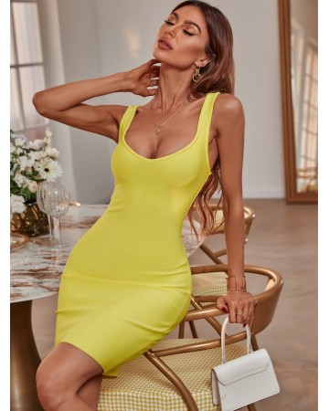 Strappy Sleeveless Plain Mini Bandage Dress PP21601