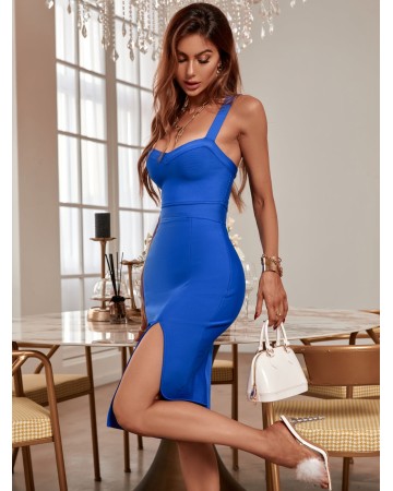 Strappy Sleeveless Plain Midi Bandage Dress PK211026