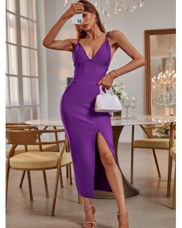 Strappy Sleeveless Slit Midi Bandage Dress PK211101