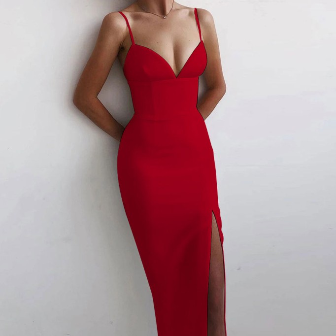 Strappy Sleeveless Slit Midi Bandage Dress PK211101