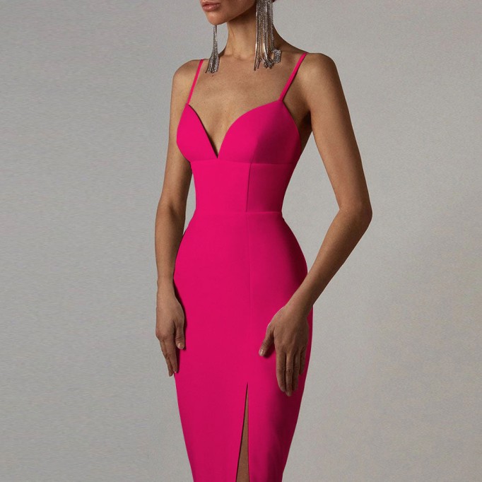 Strappy Sleeveless Slit Midi Bandage Dress PK211101