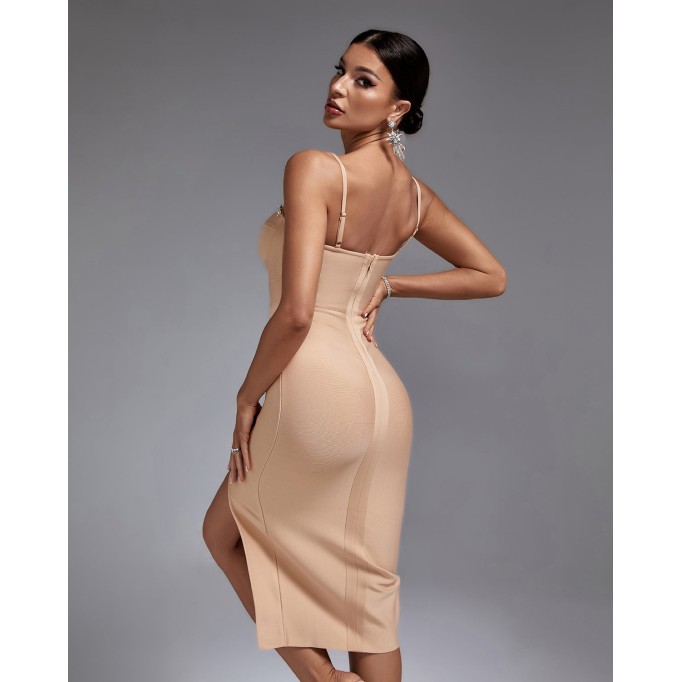 Strappy Drill Chain Midi Bandage Dress