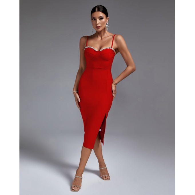 Strappy Drill Chain Midi Bandage Dress