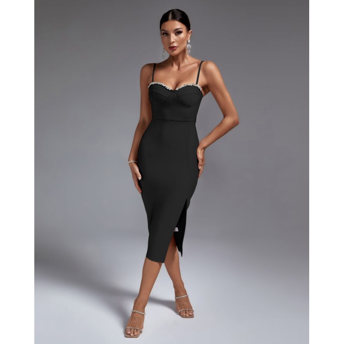 Strappy Drill Chain Midi Bandage Dress