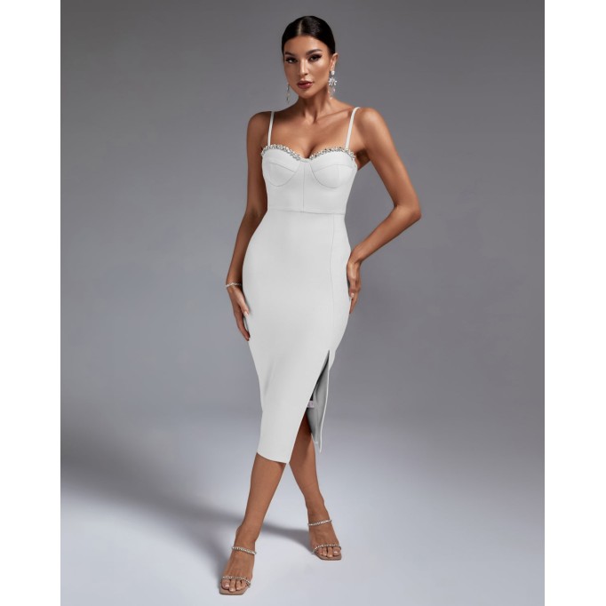 Strappy Drill Chain Midi Bandage Dress