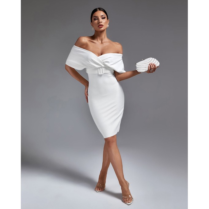 V Neck Midi Bandage Dress With Belt